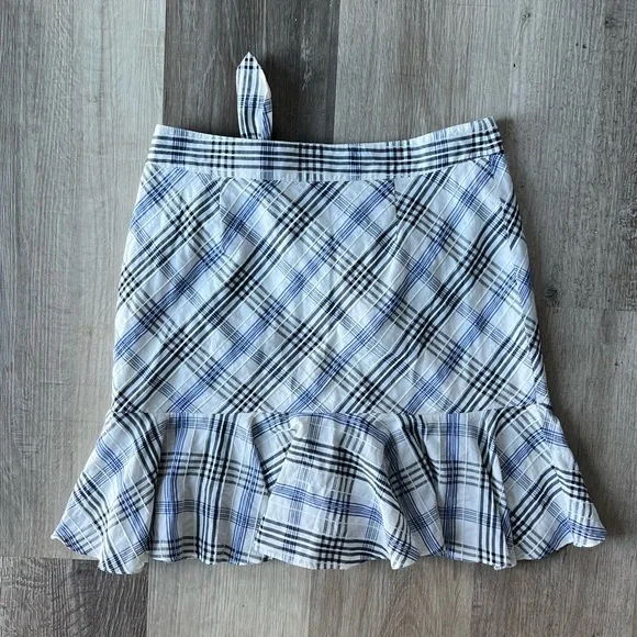 Veronica Beard Kaia Tie-Waist Plaid Mini Skirt Ruffle Size 6